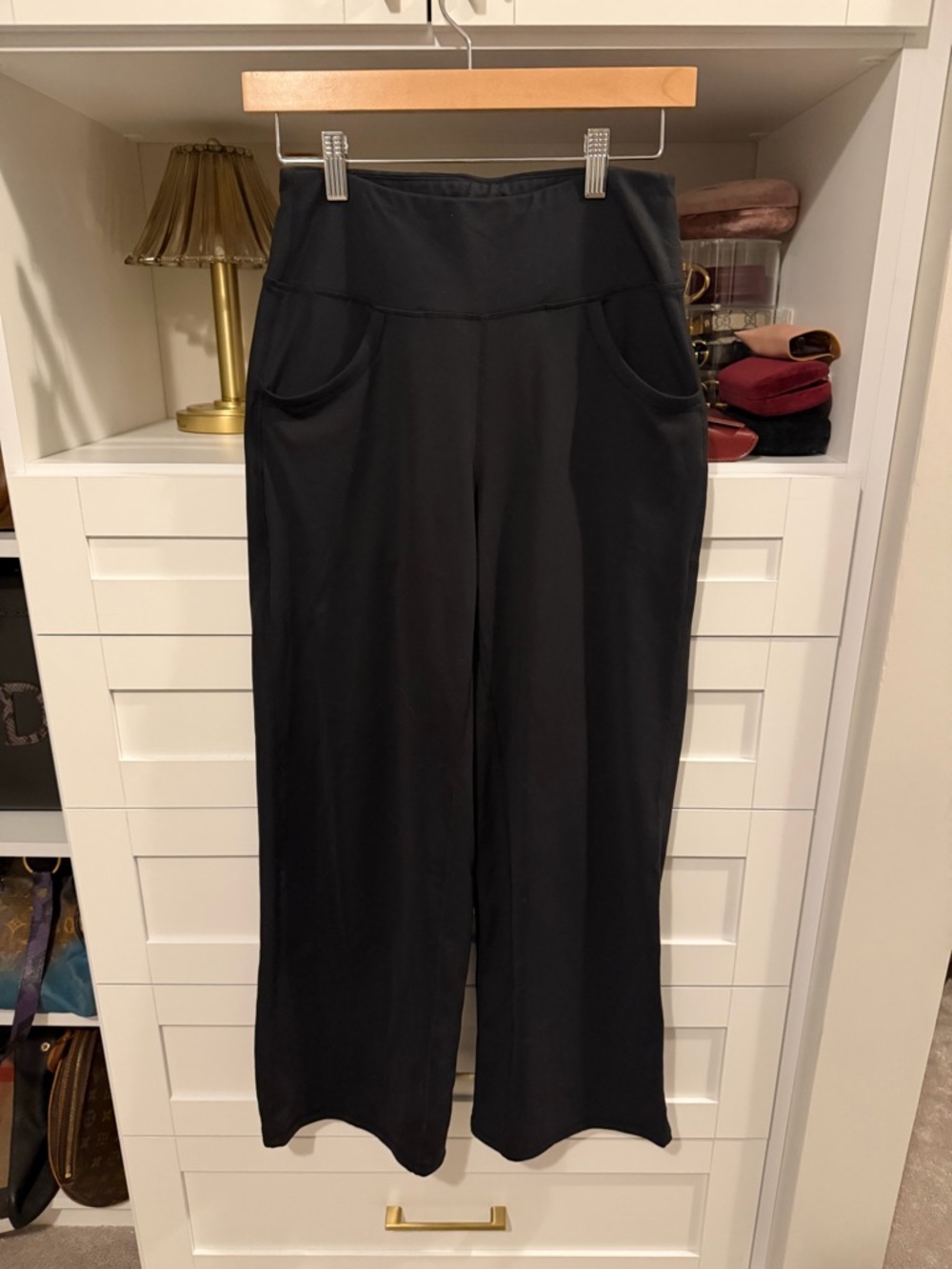 Black Wide-Leg Pull-On Pants with Pockets